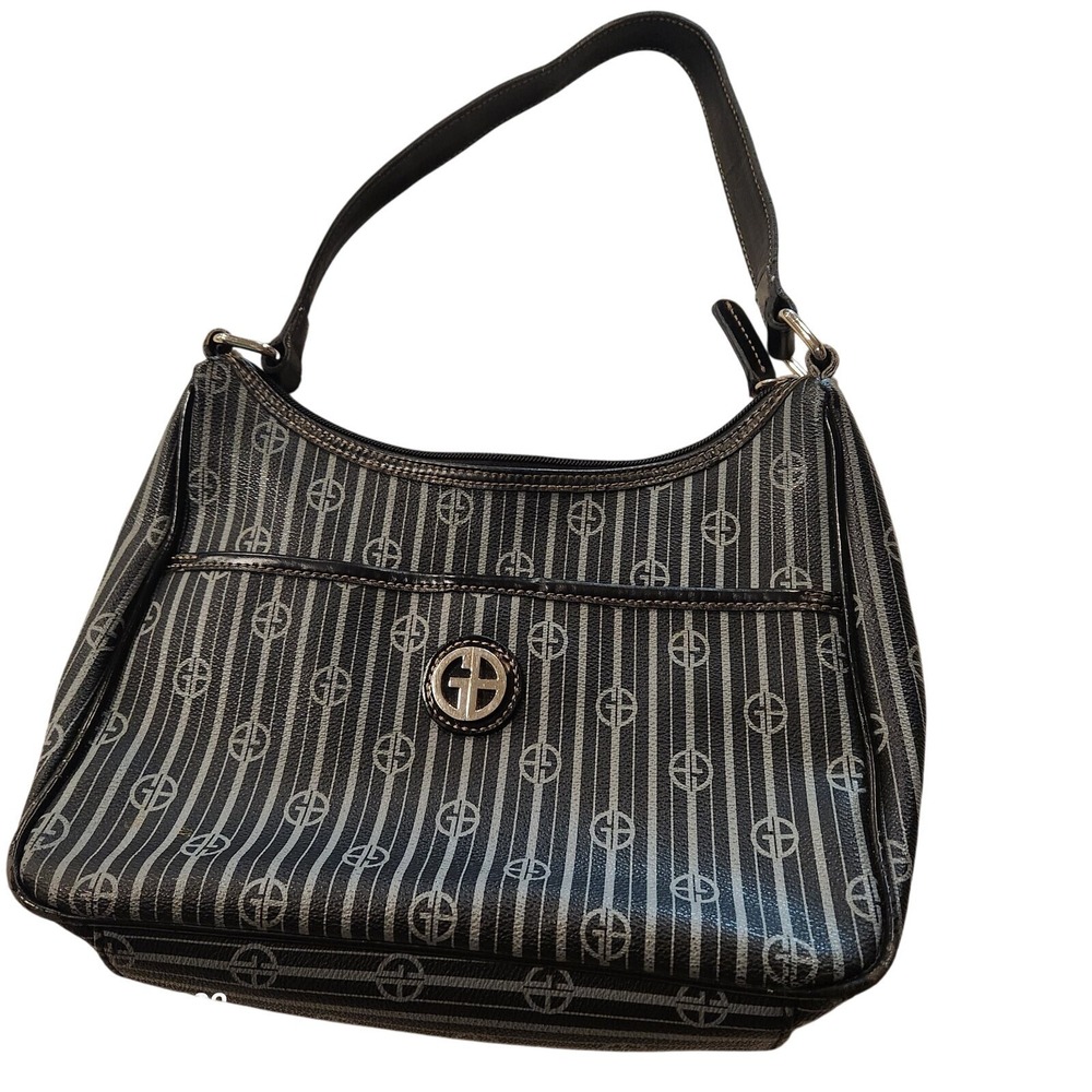 Giani Bernini Black & Gray Logo Print Hobo Bag Purse‎ Shoulder Bag